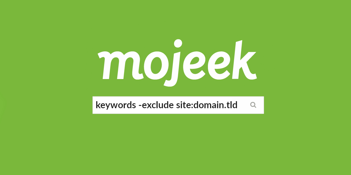 A Mojeek search bar containing keyword minus exclude site colon domain dot tld